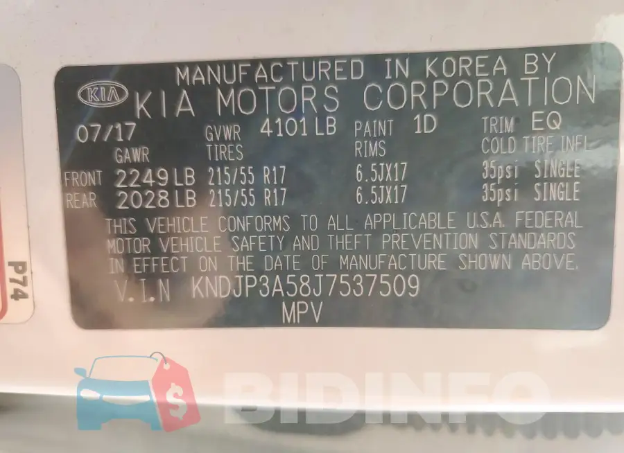 KNDJP3A58J7537509 Photo# 13