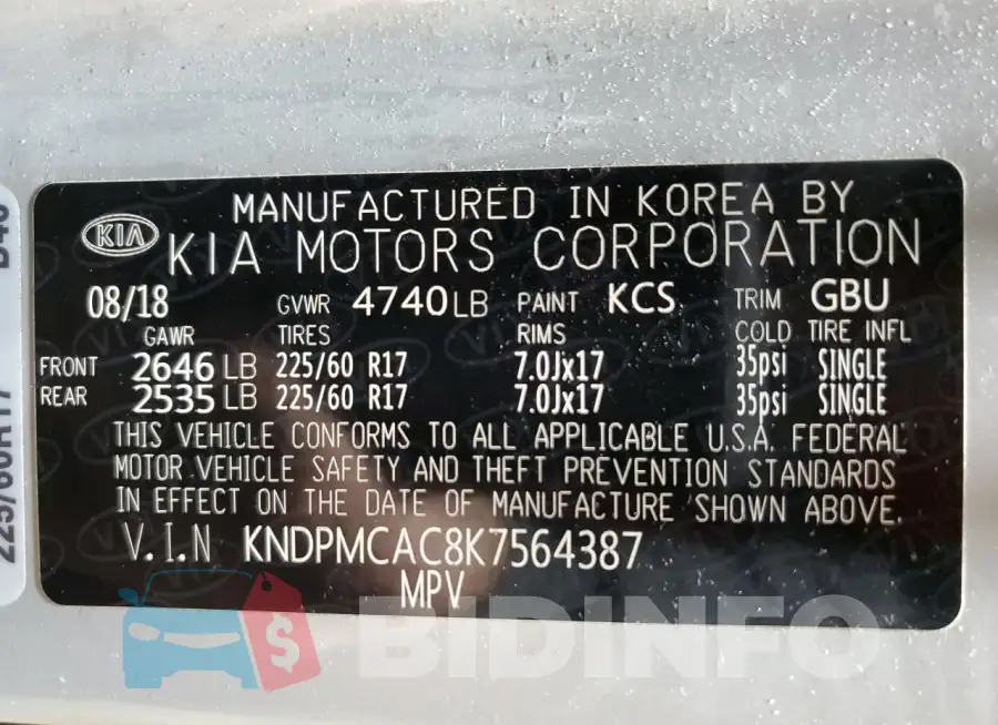 KNDPMCAC8K7564387 Photo# 13