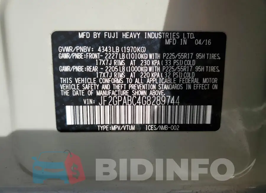 JF2GPABC4G8289744 Photo# 13