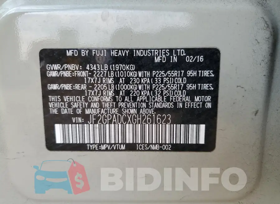 JF2GPADCXGH261623 Photo# 12