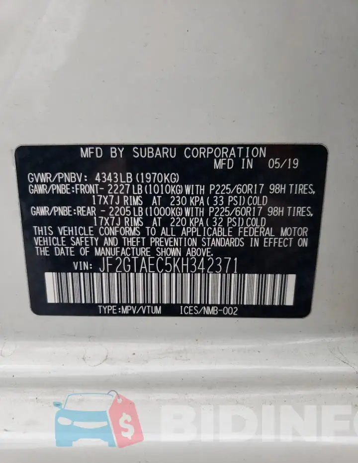 JF2GTAEC5KH342371 Photo# 14