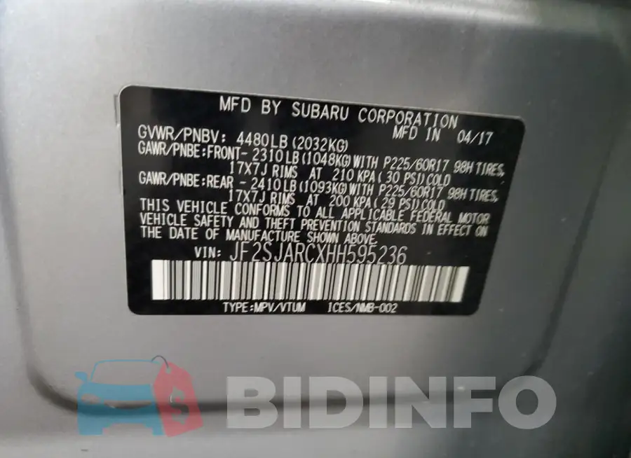 JF2SJARCXHH595236 Photo# 13