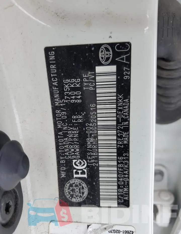 2T1BURHE1GC520516 Photo# 12
