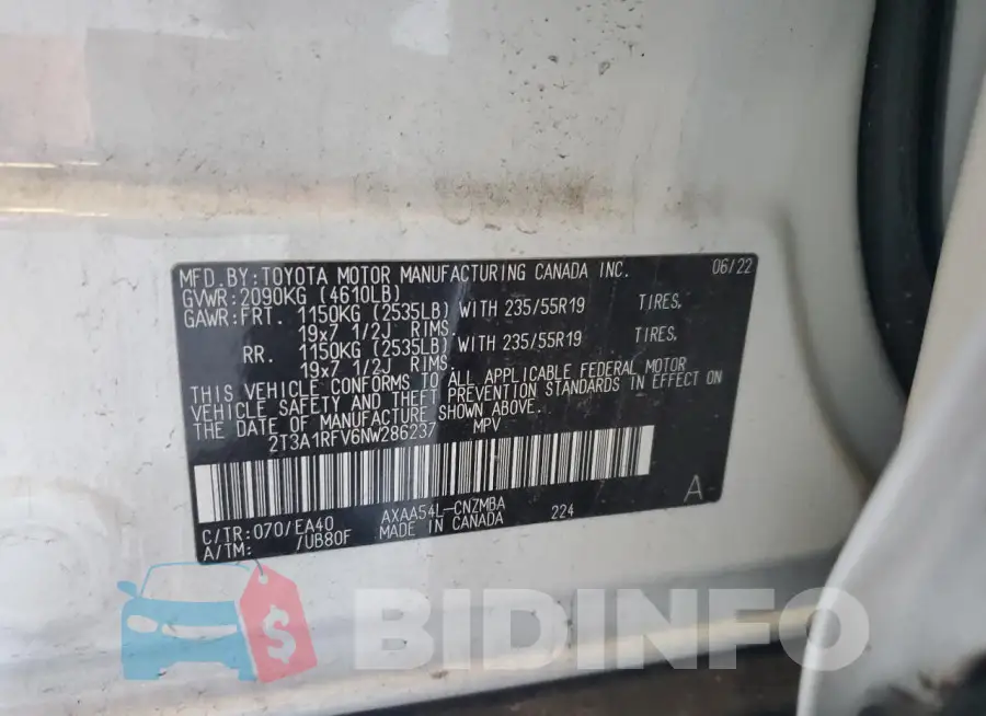 2T3A1RFV6NW286237 Photo# 12