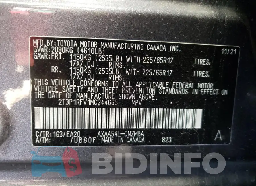 2T3P1RFV1MC244665 Photo# 13