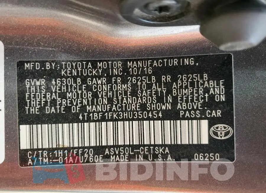 4T1BF1FK3HU350454 Photo# 12