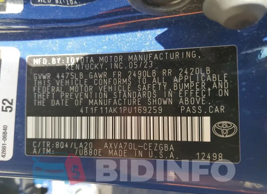 4T1F11AK1PU169259 Photo# 12