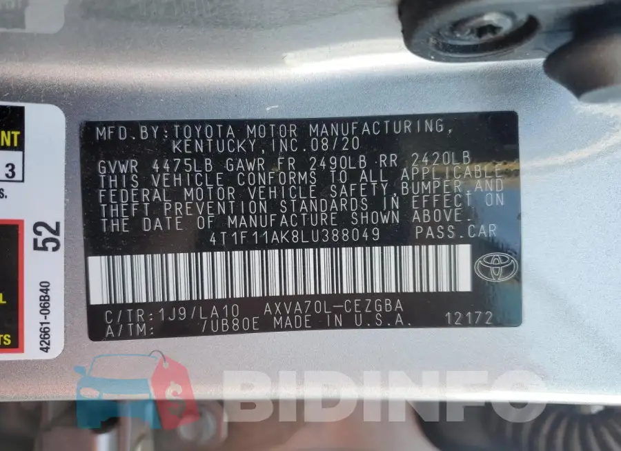 4T1F11AK8LU388049 Photo# 13