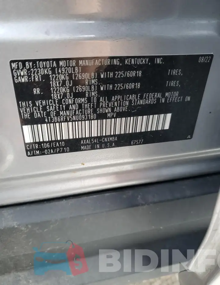 4T3B6RFV5NU093180 Photo# 14