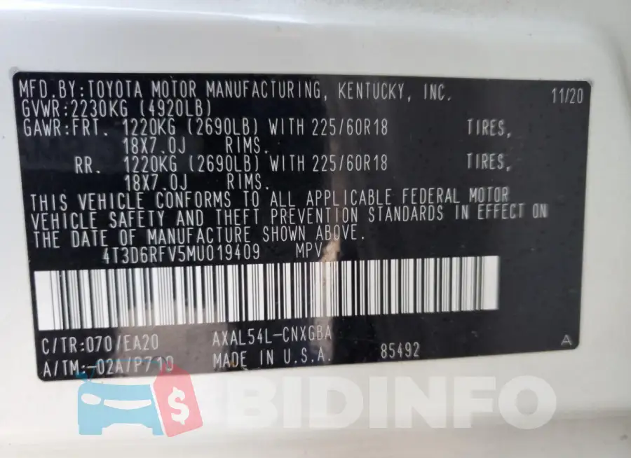4T3D6RFV5MU019409 Photo# 12