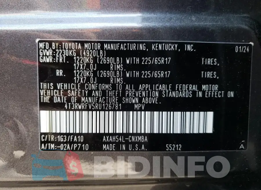 4T3RWRFV5RU126781 Photo# 13