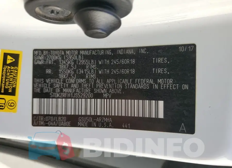 5TDKZRFH1JS529200 Photo# 13