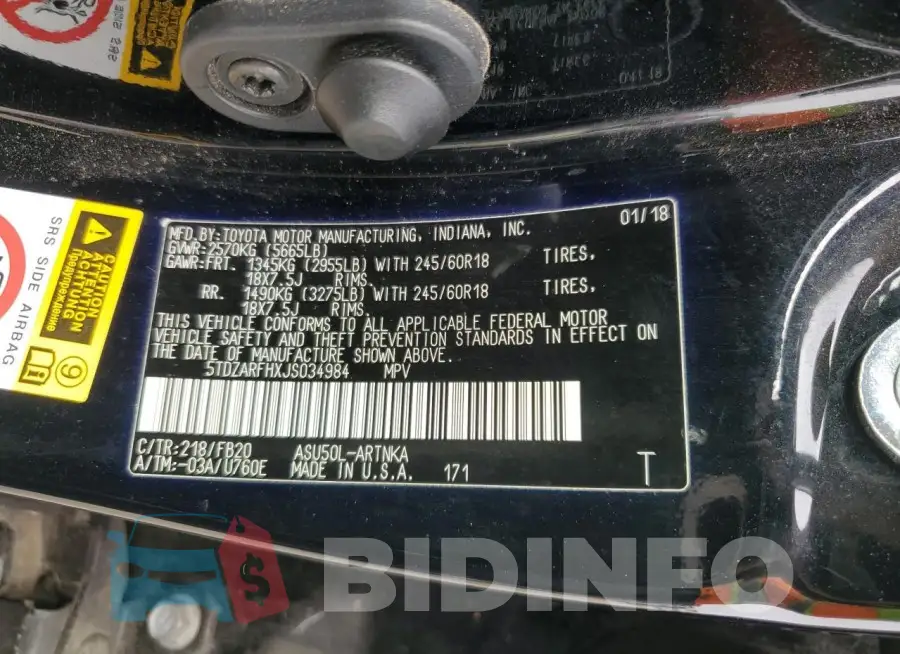 5TDZARFHXJS034984 Photo# 14
