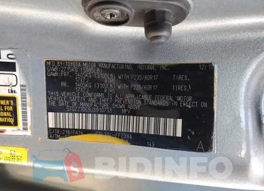 5TDZZ3DC9JS910733 Photo# 13