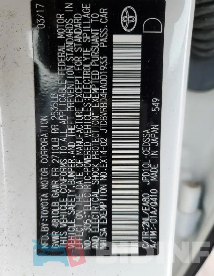 JTDBVRBD4HA001933 Photo# 13