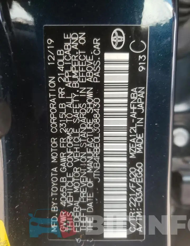 JTNB4RBE0L3088430 Photo# 13