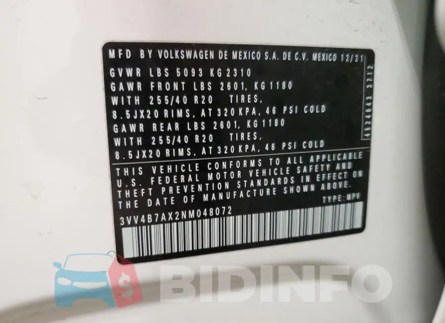 3VV4B7AX2NM048072 Photo# 13