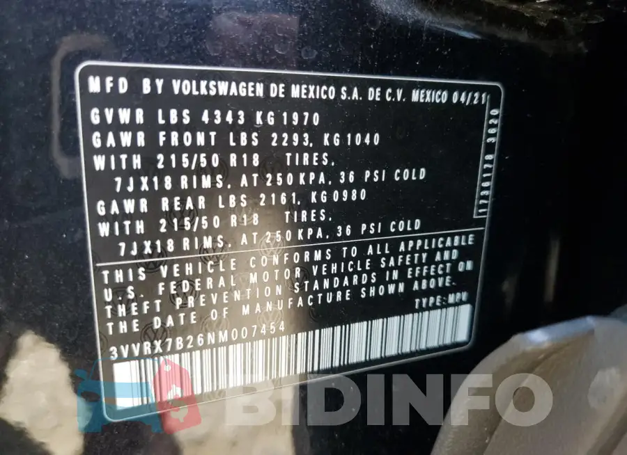 3VVRX7B26NM007454 Photo# 13