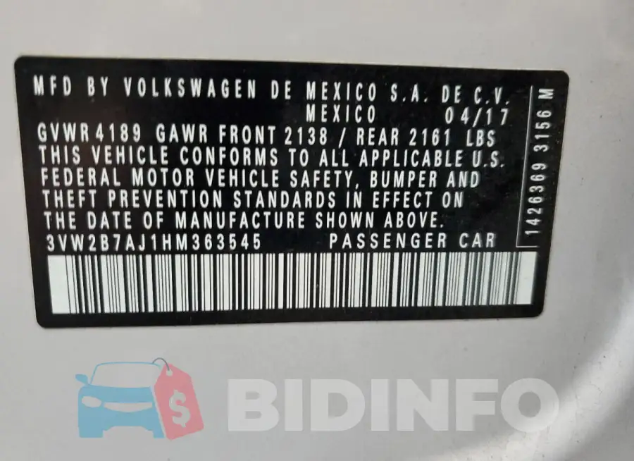 3VW2B7AJ1HM363545 Photo# 12