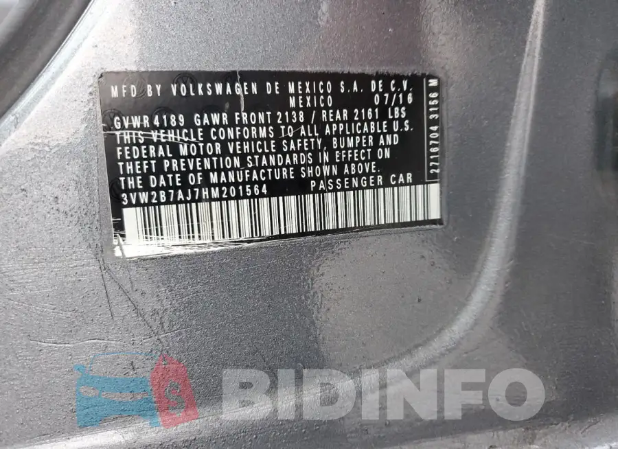 3VW2B7AJ7HM201564 Photo# 12