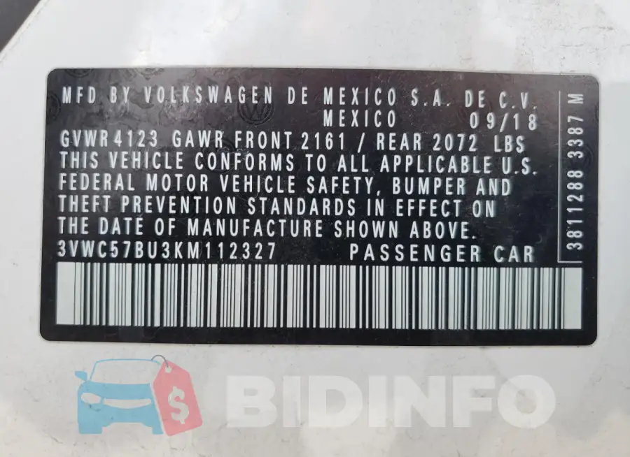 3VWC57BU3KM112327 Photo# 12