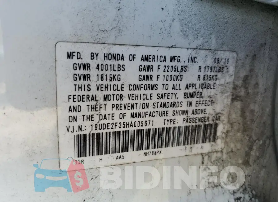 19UDE2F35HA005671 Photo# 12