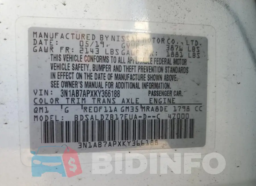 3N1AB7APXKY366188 Photo# 13