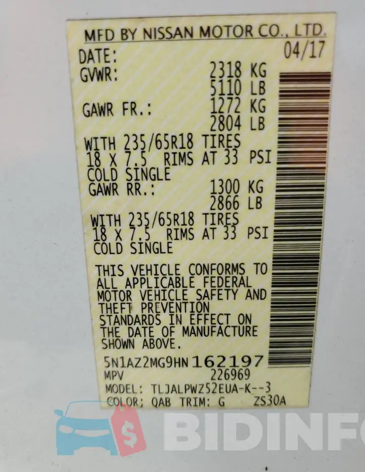 5N1AZ2MG9HN162197 Photo# 12