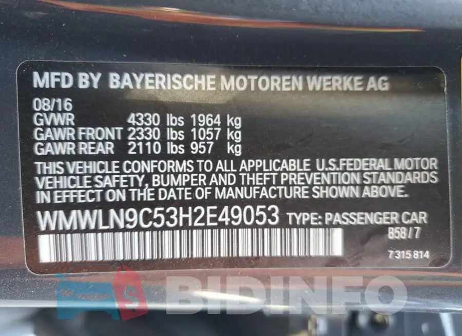 WMWLN9C53H2E49053 Photo# 13