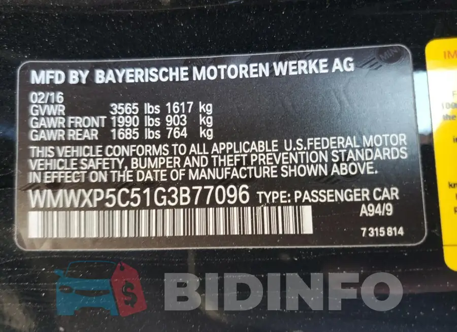 WMWXP5C51G3B77096 Photo# 12