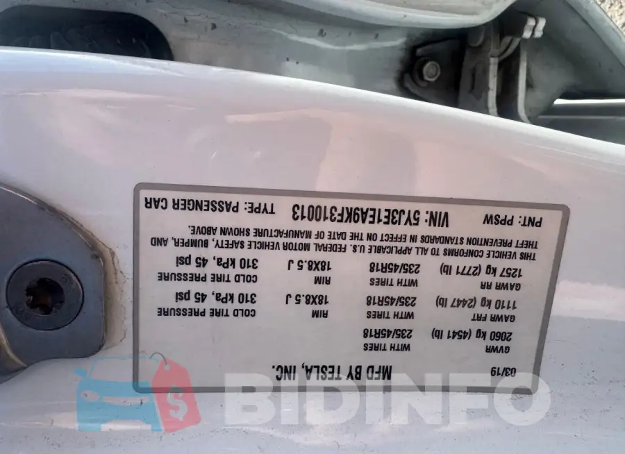 5YJ3E1EA9KF310013 Photo# 10