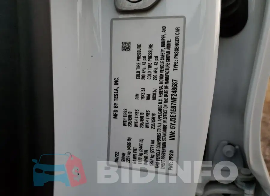 5YJ3E1EB7NF248687 Photo# 12