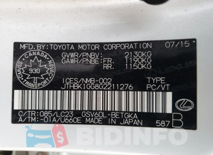 JTHBK1GG8G2211276 Photo# 12