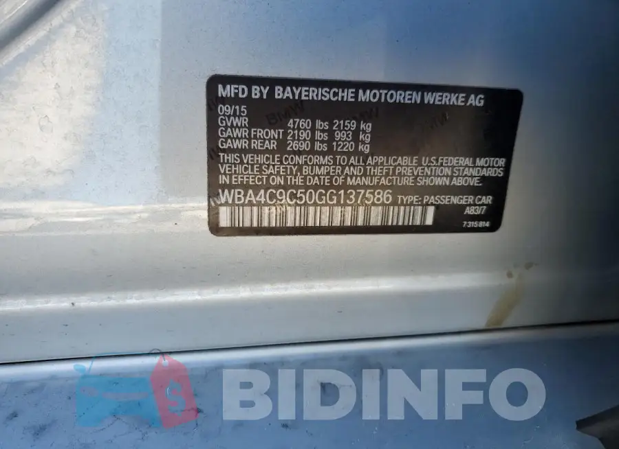 WBA4C9C50GG137586 Photo# 12