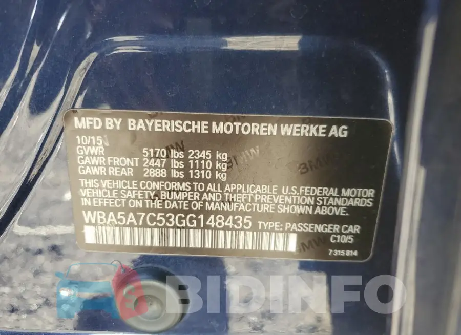 WBA5A7C53GG148435 Photo# 12