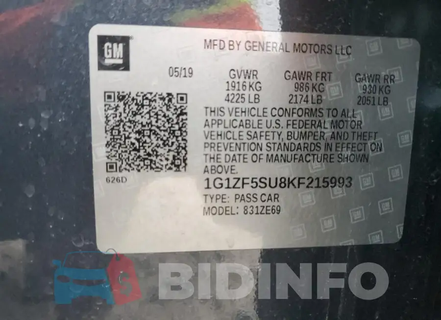 1G1ZF5SU8KF215993 Photo# 12