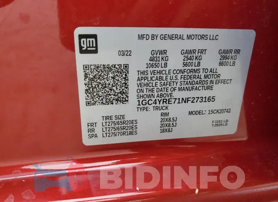 1GC4YRE71NF273165 Photo# 12