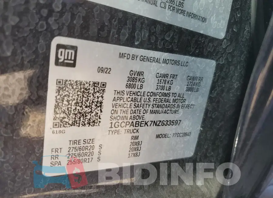 1GCPABEK7NZ633597 Photo# 12