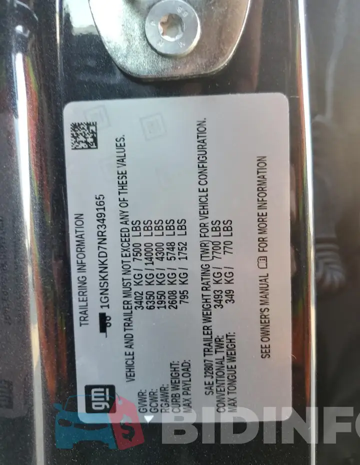 1GNSKNKD7NR349165 Photo# 14