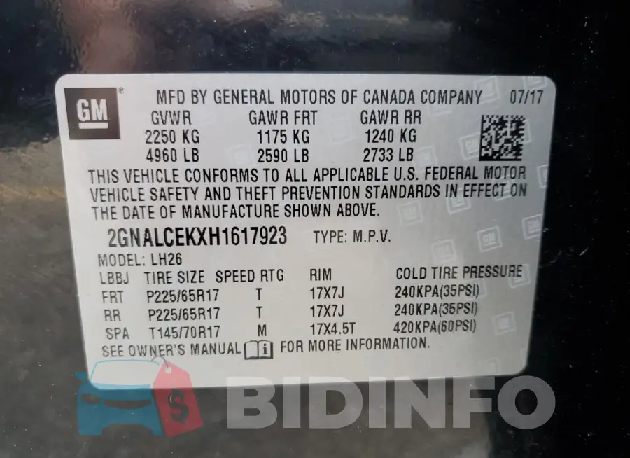 2GNALCEKXH1617923 Photo# 13