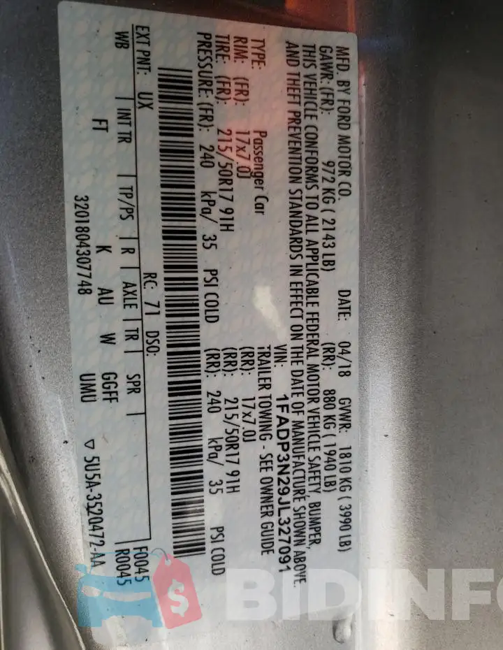 1FADP3N29JL327091 Photo# 13