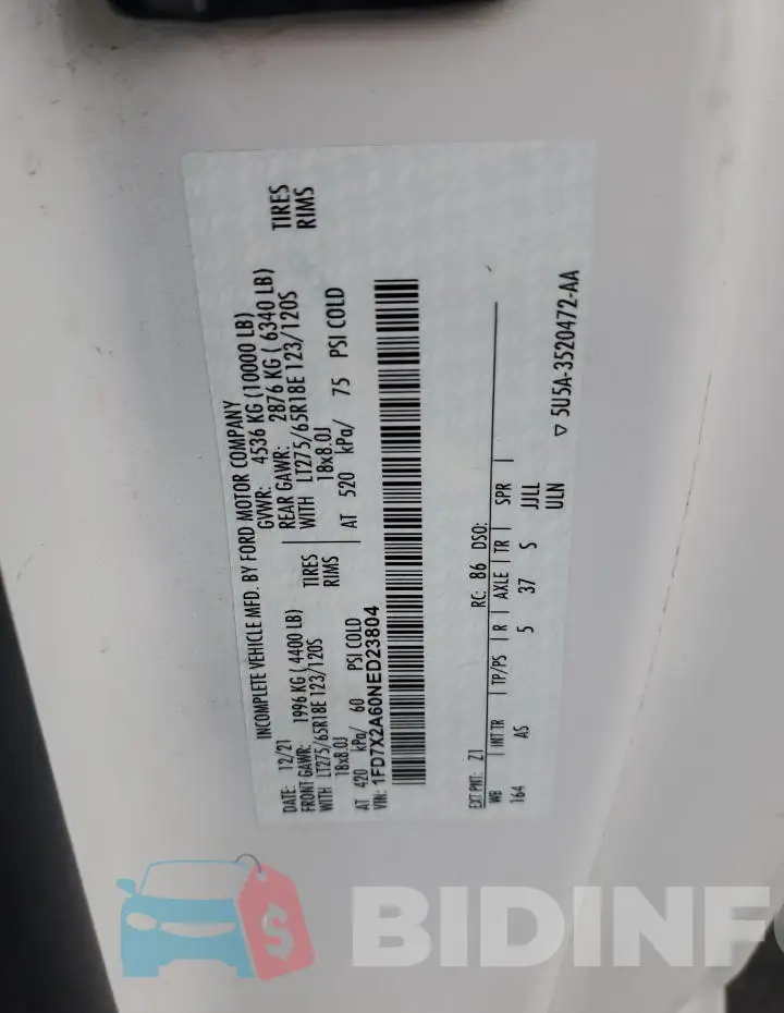 1FD7X2A60NED23804 Photo# 12