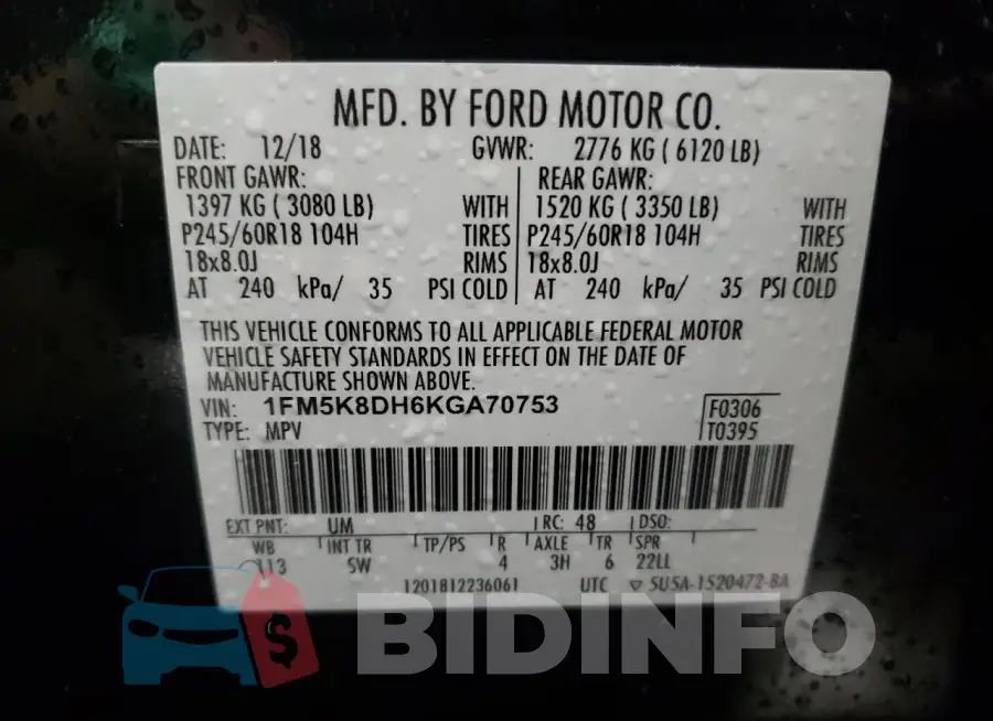 1FM5K8DH6KGA70753 Photo# 14
