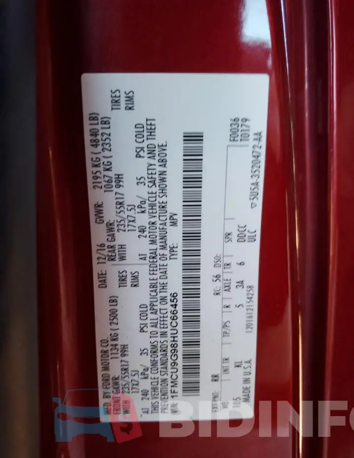 1FMCU9G98HUC66456 Photo# 13