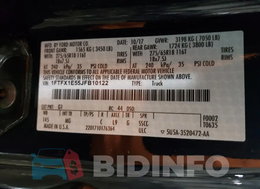 1FTFX1E55JFB10122 Photo# 12