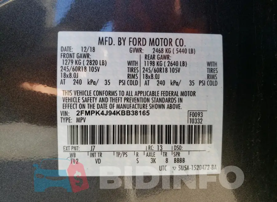 2FMPK4J94KBB38165 Photo# 14