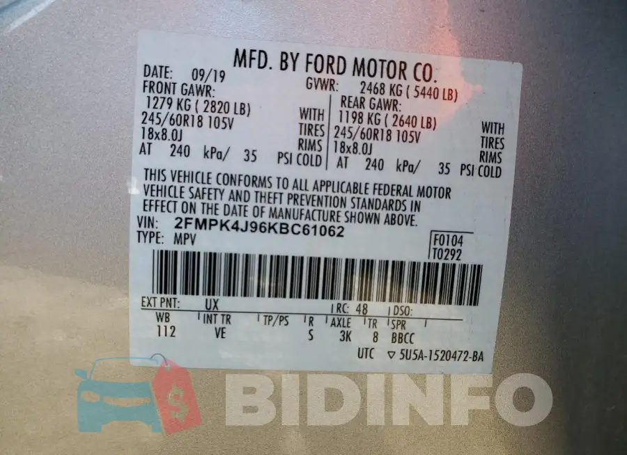 2FMPK4J96KBC61062 Photo# 13