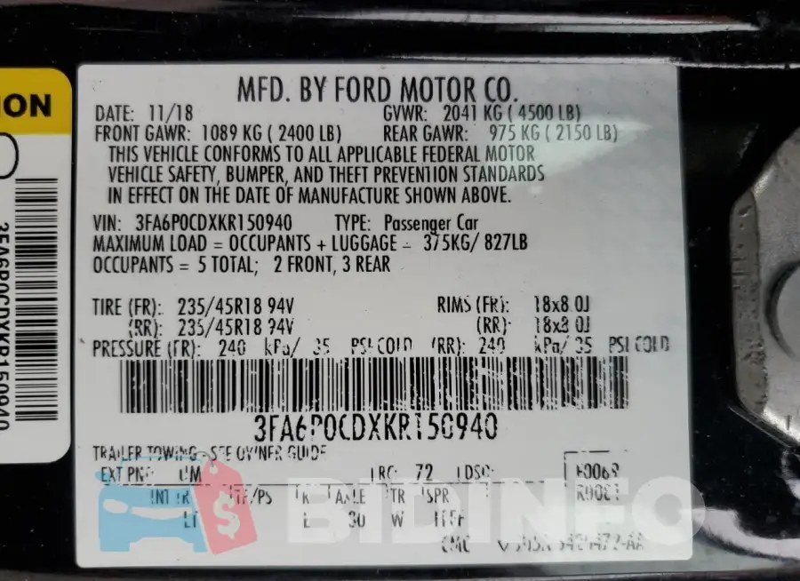3FA6P0CDXKR150940 Photo# 12