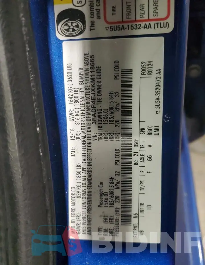 3FADP4EJXKM118665 Photo# 14