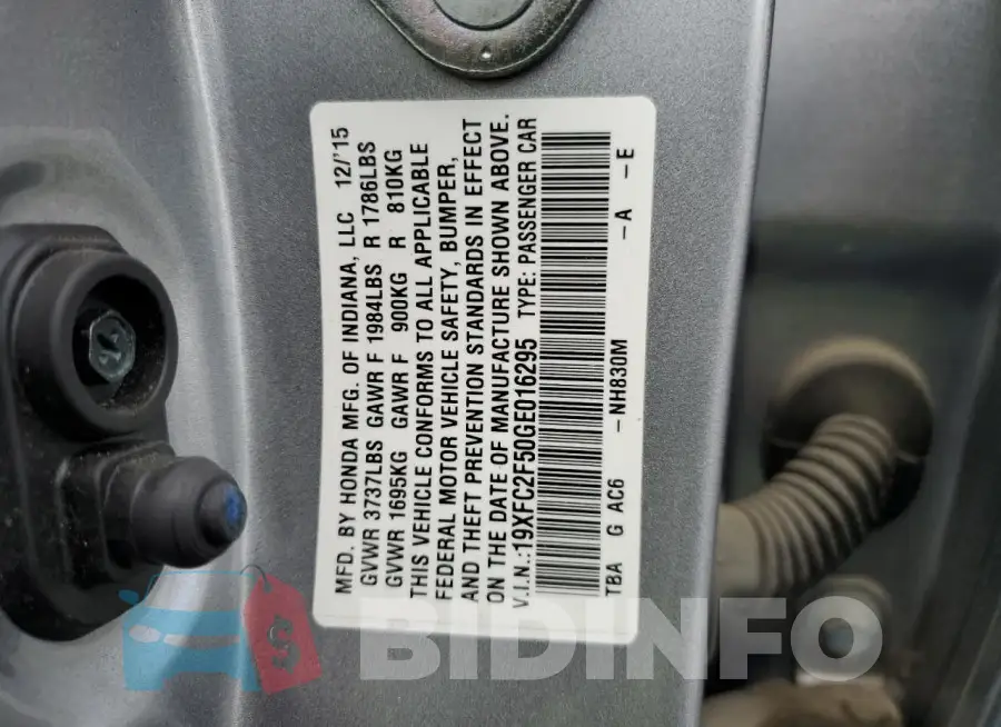 19XFC2F50GE016295 Photo# 12